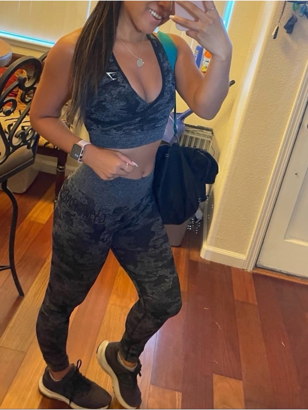 Gymshark Black Camo Seamless High-Waist Leggings & Sports Bra Set